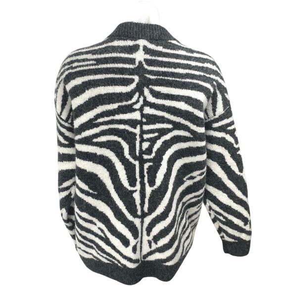 Zara Black White Wool Zebra Print Long Sleeve Button Up Cardigan Sweater Top S - Picture 2 of 5